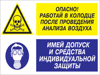 Кз 78 опасно - работай в колодце после проведения анализа воздуха. имей допуск и средства индивидуальной защиты. (пластик, 400х300 мм) - Знаки безопасности - Комбинированные знаки безопасности - Магазин охраны труда и техники безопасности stroiplakat.ru